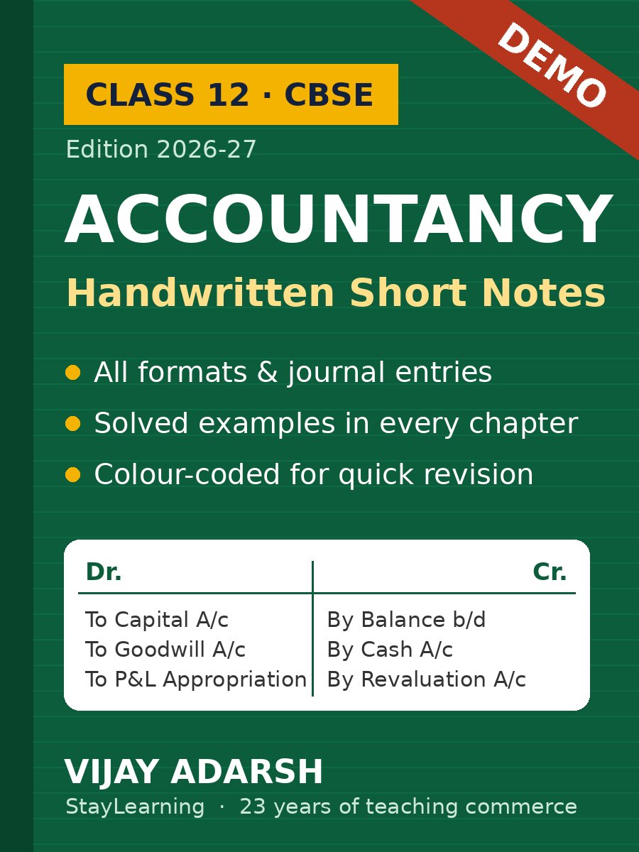 DEMO – Class 12 Accountancy Handwritten Notes – CBSE 2026-27 | Formats & Chapter-wise Short Notes